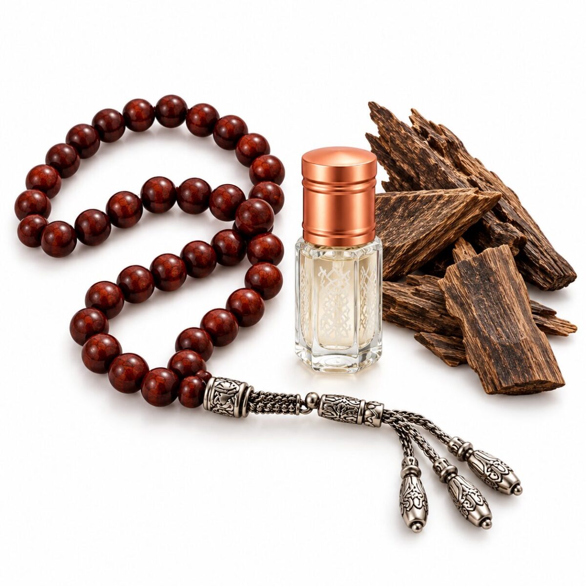 عطر مركز + بخور + سبحة عقيق في علبة – صورة المنتج